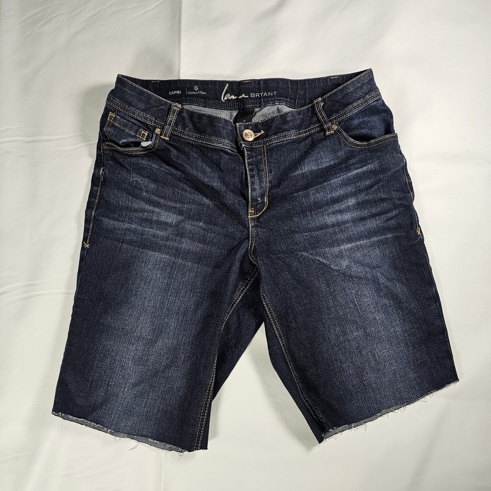 Lane Bryant Genius Fit Capri Denim Shorts Womens Size 16 Dark Wash Stretch